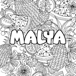 Coloriage prénom MALYA - décor Mandala fruits