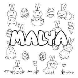 Coloriage pr&eacute;nom MALYA - d&eacute;cor Paques