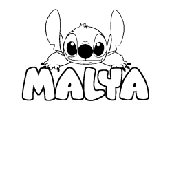 Coloriage prénom MALYA - décor Stitch