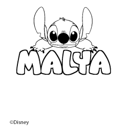 Coloriage pr&eacute;nom MALYA - d&eacute;cor Stitch