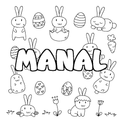 Coloriage pr&eacute;nom MANAL - d&eacute;cor Paques