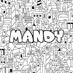 Coloriage pr&eacute;nom MANDY - d&eacute;cor Ville