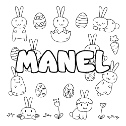 Coloriage pr&eacute;nom MANEL - d&eacute;cor Paques