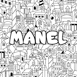 Coloriage prénom MANEL - décor Ville