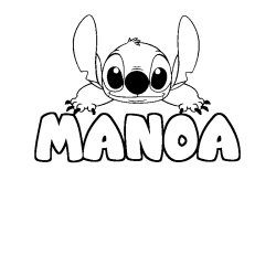 Coloriage prénom MANOA - décor Stitch
