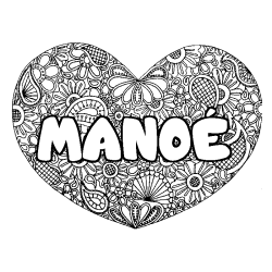 Coloriage pr&eacute;nom MANO&Eacute; - d&eacute;cor Mandala coeur