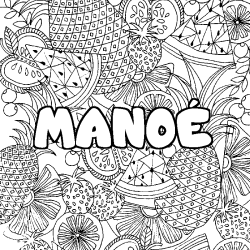 Coloriage prénom MANOÉ - décor Mandala fruits