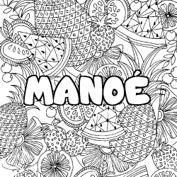 Coloriage pr&eacute;nom MANO&Eacute; - d&eacute;cor Mandala fruits