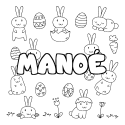 Coloriage pr&eacute;nom MANO&Eacute; - d&eacute;cor Paques