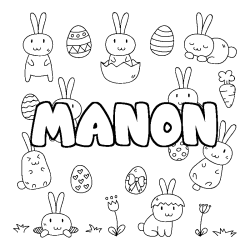 Coloriage pr&eacute;nom MANON - d&eacute;cor Paques