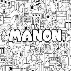 Coloriage prénom MANON - décor Ville