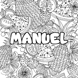 Coloriage pr&eacute;nom MANUEL - d&eacute;cor Mandala fruits