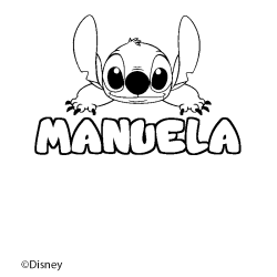 Coloriage pr&eacute;nom MANUELA - d&eacute;cor Stitch