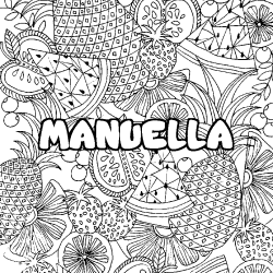 Coloriage prénom MANUELLA - décor Mandala fruits