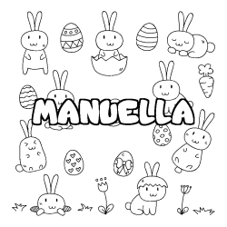 Coloriage pr&eacute;nom MANUELLA - d&eacute;cor Paques