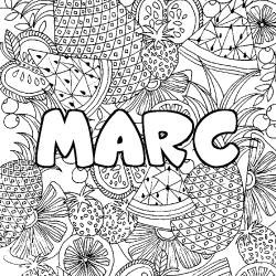 Coloriage prénom MARC - décor Mandala fruits