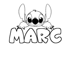 Coloriage prénom MARC - décor Stitch