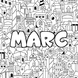 Coloriage prénom MARC - décor Ville