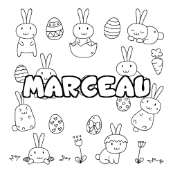 Coloriage pr&eacute;nom MARCEAU - d&eacute;cor Paques