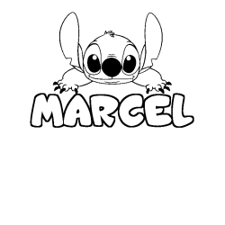 Coloriage prénom MARCEL - décor Stitch