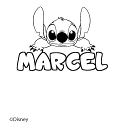 Coloriage pr&eacute;nom MARCEL - d&eacute;cor Stitch