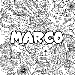 Coloriage prénom MARCO - décor Mandala fruits