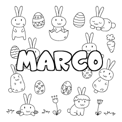 Coloriage pr&eacute;nom MARCO - d&eacute;cor Paques