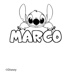 Coloriage pr&eacute;nom MARCO - d&eacute;cor Stitch