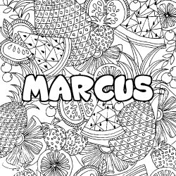 Coloriage pr&eacute;nom MARCUS - d&eacute;cor Mandala fruits
