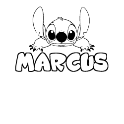 Coloriage prénom MARCUS - décor Stitch