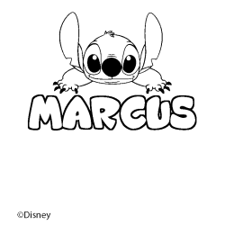 Coloriage pr&eacute;nom MARCUS - d&eacute;cor Stitch