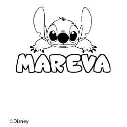 Coloriage pr&eacute;nom MAREVA - d&eacute;cor Stitch