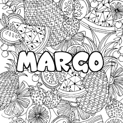 Coloriage pr&eacute;nom MARGO - d&eacute;cor Mandala fruits