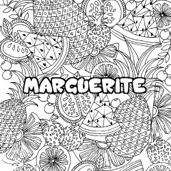 Coloriage prénom MARGUERITE - décor Mandala fruits