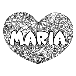 Coloriage prénom MARIA - décor Mandala coeur