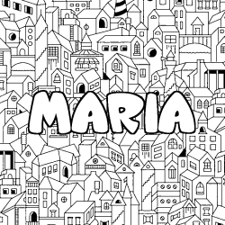 Coloriage prénom MARIA - décor Ville