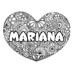 Coloriage prénom MARIANA - décor Mandala coeur