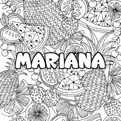 Coloriage pr&eacute;nom MARIANA - d&eacute;cor Mandala fruits