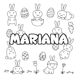 Coloriage pr&eacute;nom MARIANA - d&eacute;cor Paques
