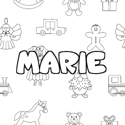 Coloriage prénom MARIE - décor Jouets