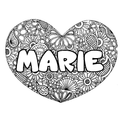Coloriage prénom MARIE - décor Mandala coeur