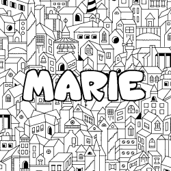 Coloriage prénom MARIE - décor Ville