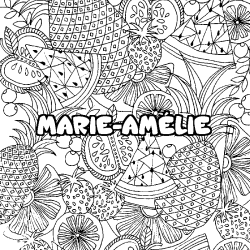 Coloriage prénom MARIE-AMÉLIE - décor Mandala fruits