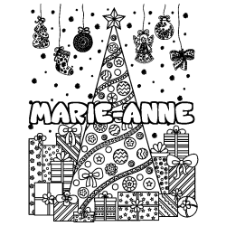 Coloriage MARIE-ANNE - d&eacute;cor Sapin et Cadeaux