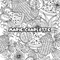 Coloriage prénom MARIE-CHARLOTTE - décor Mandala fruits