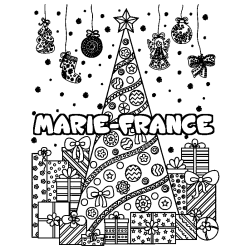 Coloriage pr&eacute;nom MARIE-FRANCE - d&eacute;cor Sapin et Cadeaux