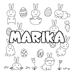 Coloriage prénom MARIKA - décor Paques