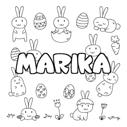 Coloriage pr&eacute;nom MARIKA - d&eacute;cor Paques