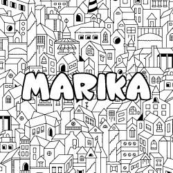 Coloriage prénom MARIKA - décor Ville
