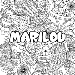 Coloriage pr&eacute;nom MARILOU - d&eacute;cor Mandala fruits